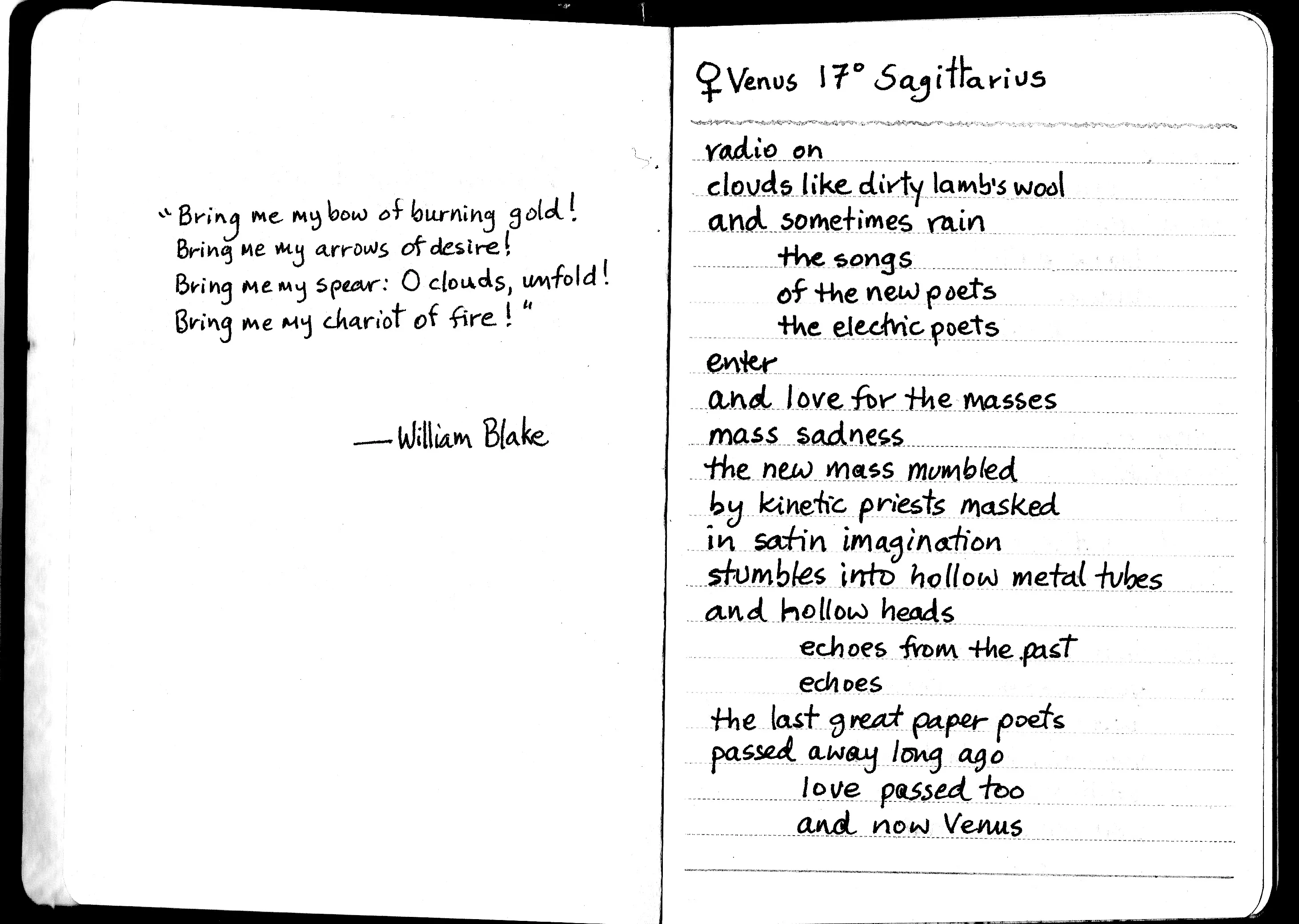Handwritten poem, 1970s